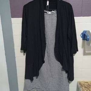 Millenium large ladies black white dress black sweater jacket blue time-2 pc.set